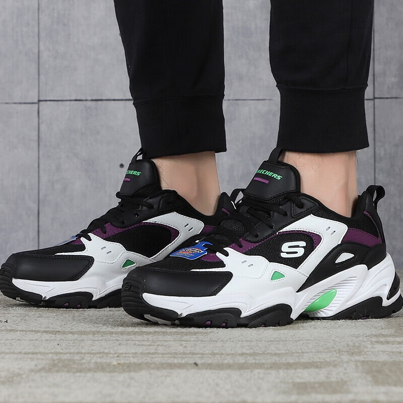 斯凯奇男鞋机甲鞋透气休闲鞋男厚底增高老爹鞋男百搭运动鞋 237163-BKWL