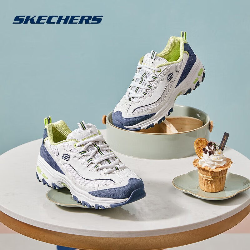 斯凯奇女鞋奶茶熊老爹鞋2023春夏新款轻便休闲鞋时尚复古厚底增高运动鞋 13167-WNVL