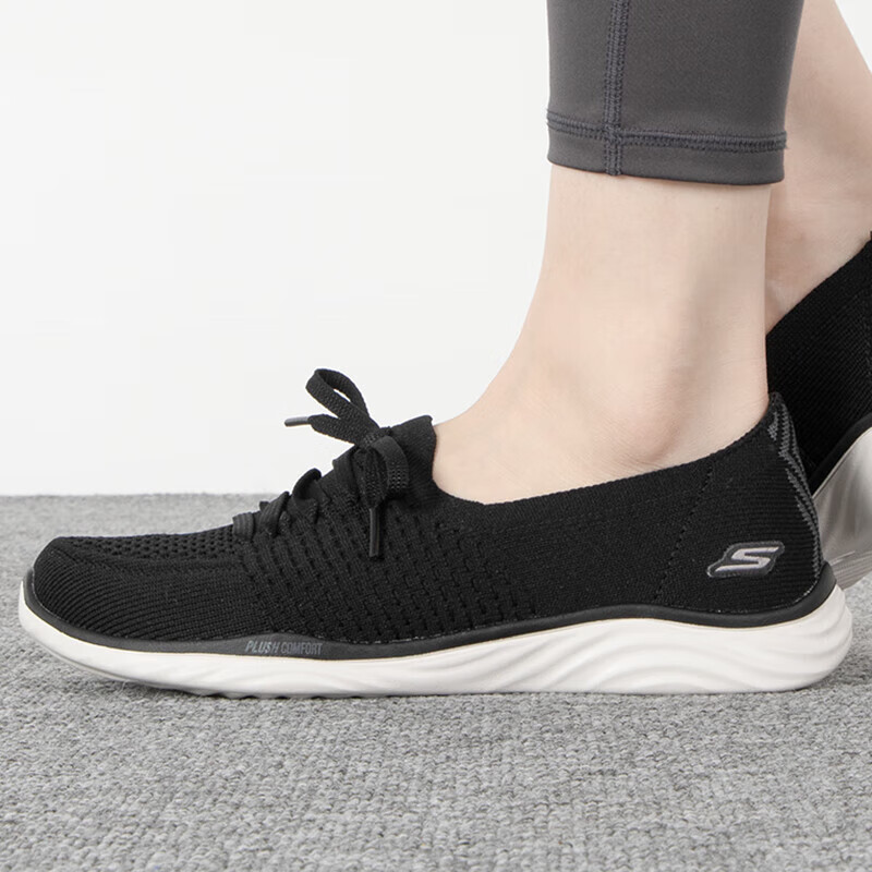 斯凯奇女鞋一脚蹬轻便休闲鞋软底运动鞋透气鞋子 137061-BKW