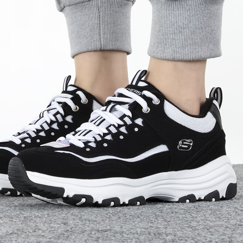 斯凯奇女鞋休闲鞋户外低帮保暖耐磨熊猫鞋透气潮流老爹鞋运动鞋 8730057-BKW