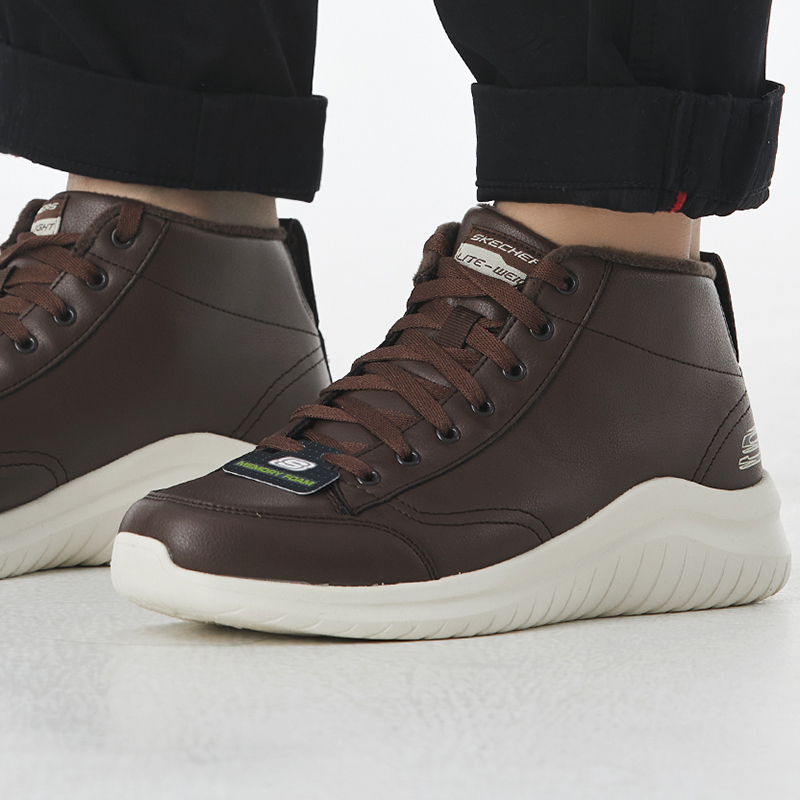 斯凯奇男鞋运动鞋 运动鞋简约时尚加绒保暖棉鞋黑色高帮板鞋休闲鞋子 666119-CHOC