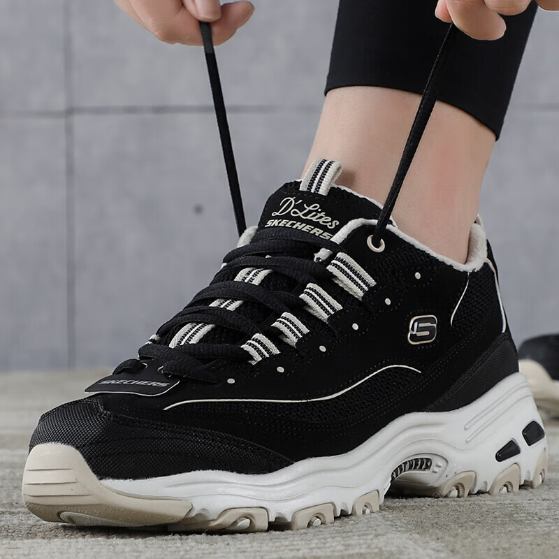 斯凯奇女鞋加绒保暖运动鞋时尚潮流休闲鞋老爹鞋 66666254-BKTP