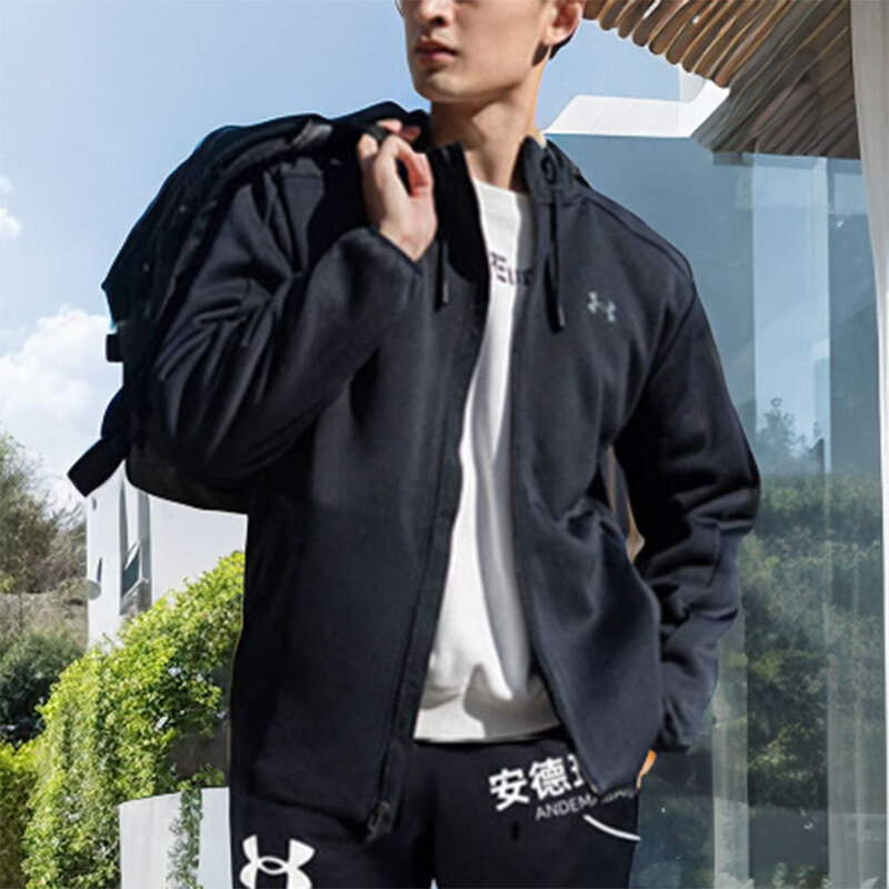 安德玛（Under Armour）官网男装 24春季新款户外生活出行健身训练运动时尚针织夹克外套 1378824-001