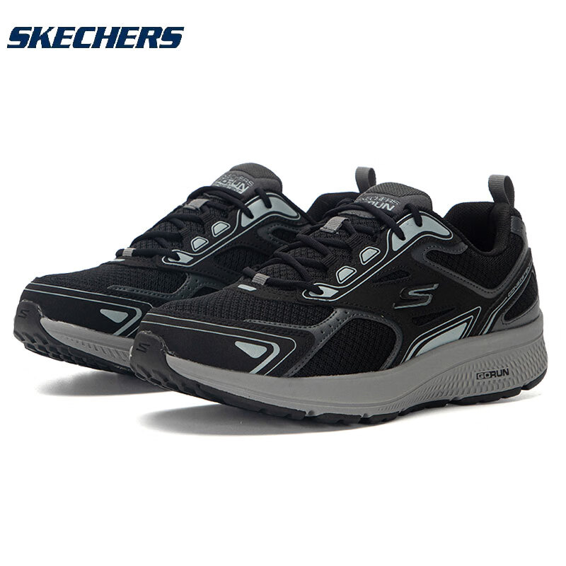 斯凯奇Skechers秋季男士网面透气轻质缓震运动跑步鞋时尚软底休闲健步鞋 220034-BKGY