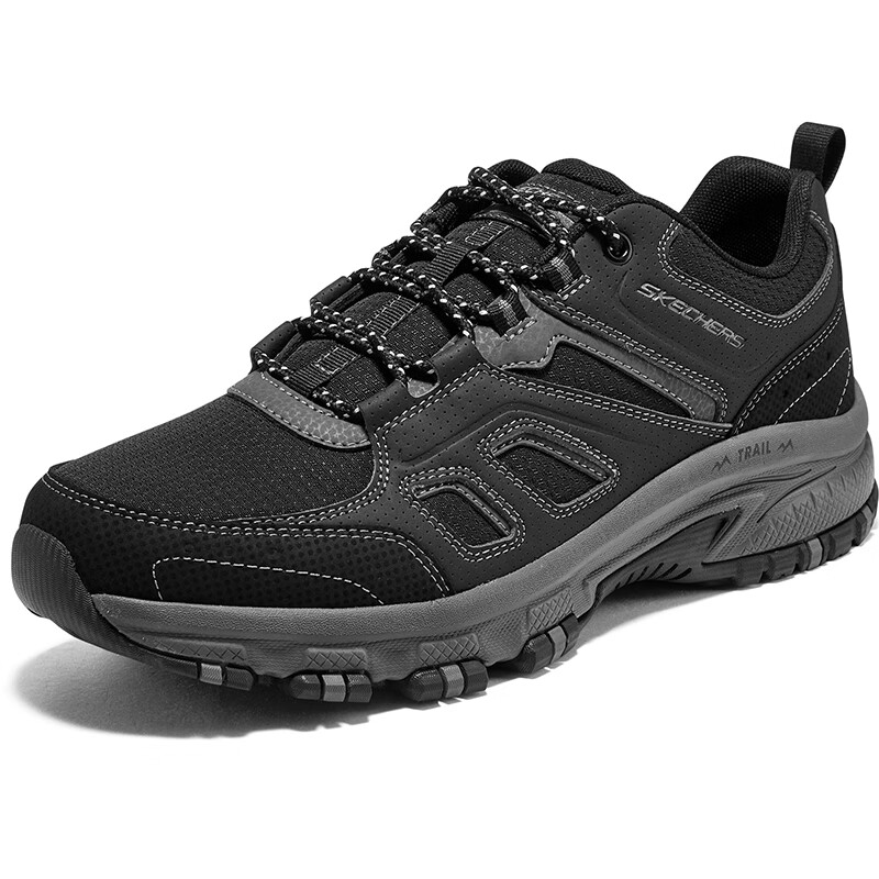 斯凯奇Skechers男鞋秋冬2024新款户外鞋舒适缓震徒步鞋耐磨休闲鞋轻质网面运动鞋 237379-BKCC