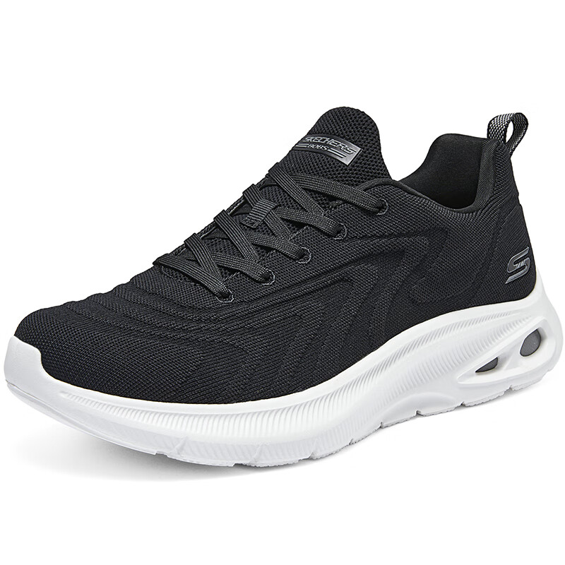 斯凯奇Skechers男鞋秋冬2024新款轻质减震跑步鞋软底耐磨休闲鞋黑色网面运动鞋 118075-BLK