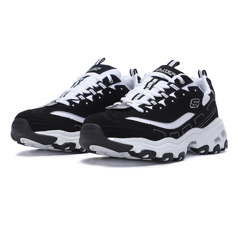 斯凯奇Skechers熊猫鞋男 D'LITES时尚潮流舒适低帮运动休闲鞋 52675-BKW