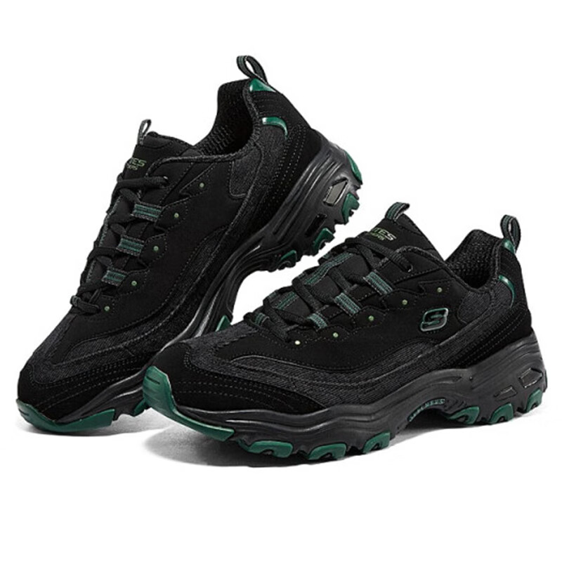 斯凯奇Skechers男鞋秋季2024新款灯芯绒奶茶熊猫鞋厚底老爹鞋减震运动鞋休闲鞋 237153-BKOL