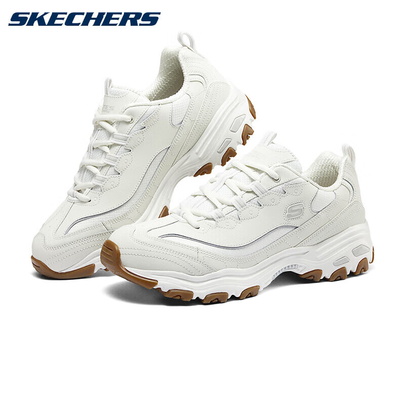 斯凯奇Skechers官方男鞋春季2025新款熊猫鞋休闲鞋轻质减震运动鞋厚底增高老爹鞋 52675-OFWT