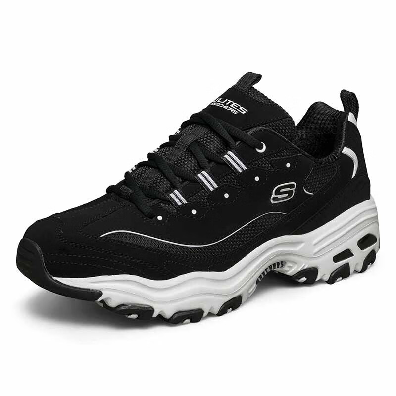 斯凯奇Skechers男鞋春季2025新款黑色熊猫鞋舒适缓震休闲鞋运动鞋厚底增高老爹鞋 52675-BLK