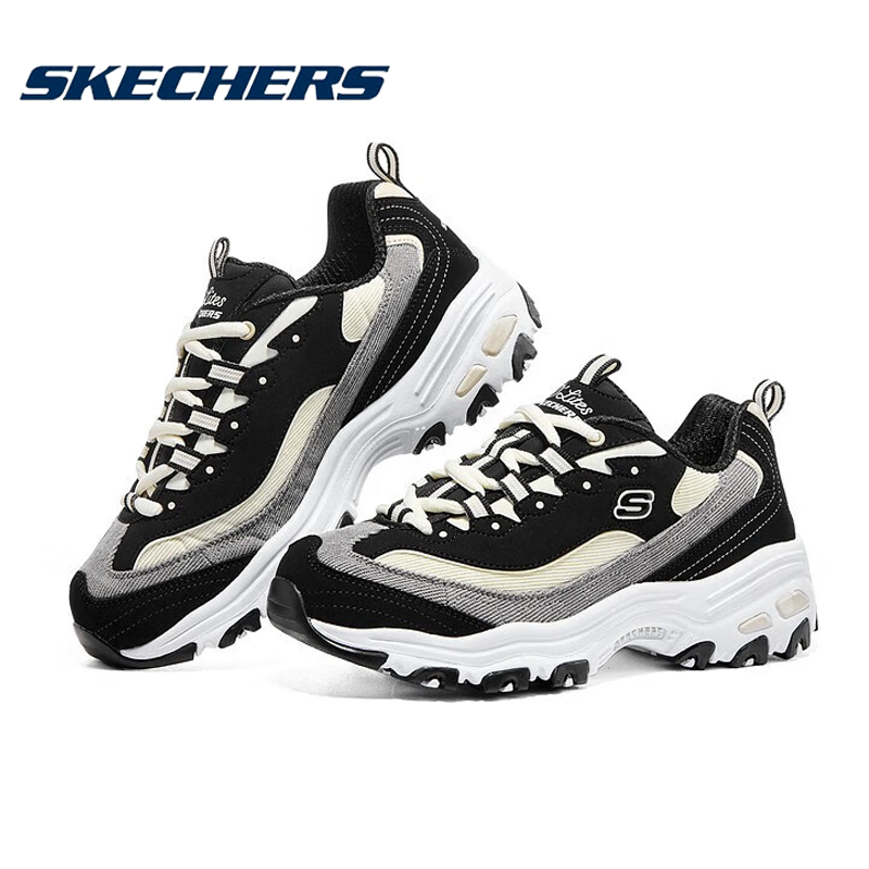 斯凯奇Skechers女鞋秋冬季新新款灯芯绒奶茶熊老爹鞋厚底增高运动休闲鞋 149906-BKNT