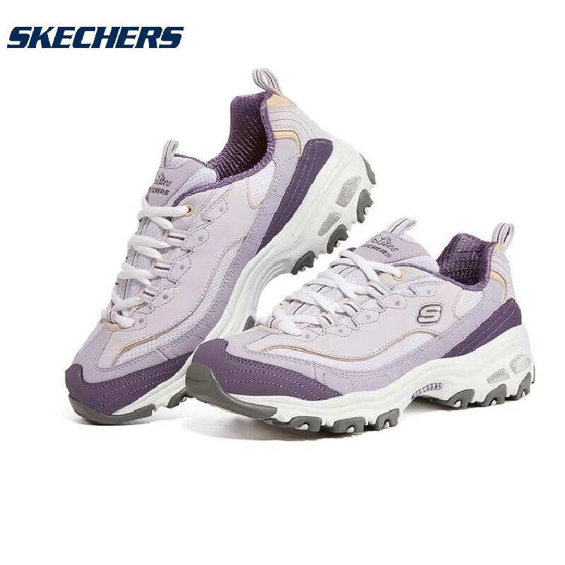 斯凯奇Skechers女 秋冬季奶茶熊厚底增高老爹鞋时尚复古休闲运动熊猫鞋 13143-LAV