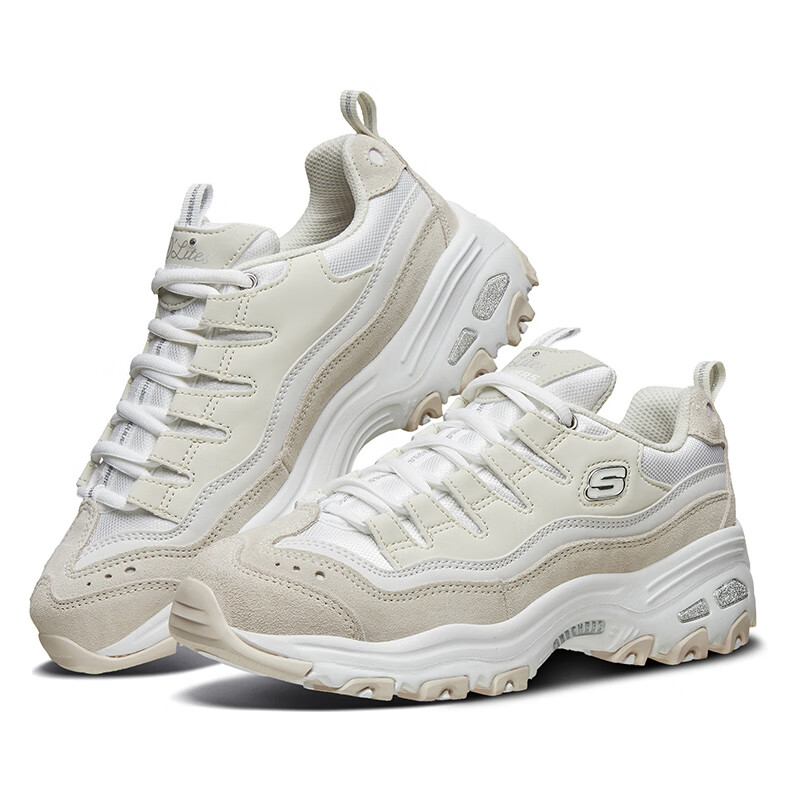 斯凯奇Skechers女鞋秋季2024新款减震轻便运动鞋一代熊猫鞋厚底增高老爹鞋休闲鞋 13141-WNT