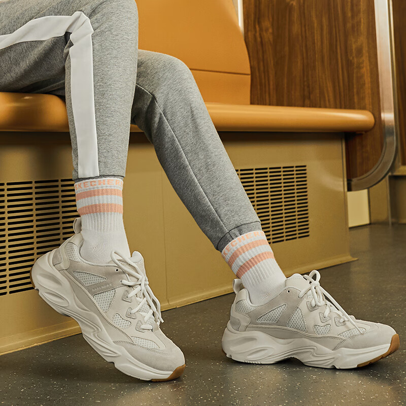 斯凯奇Skechers运动休闲鞋女厚底熊猫鞋老爹鞋运动鞋潮流 66666222-OFWT