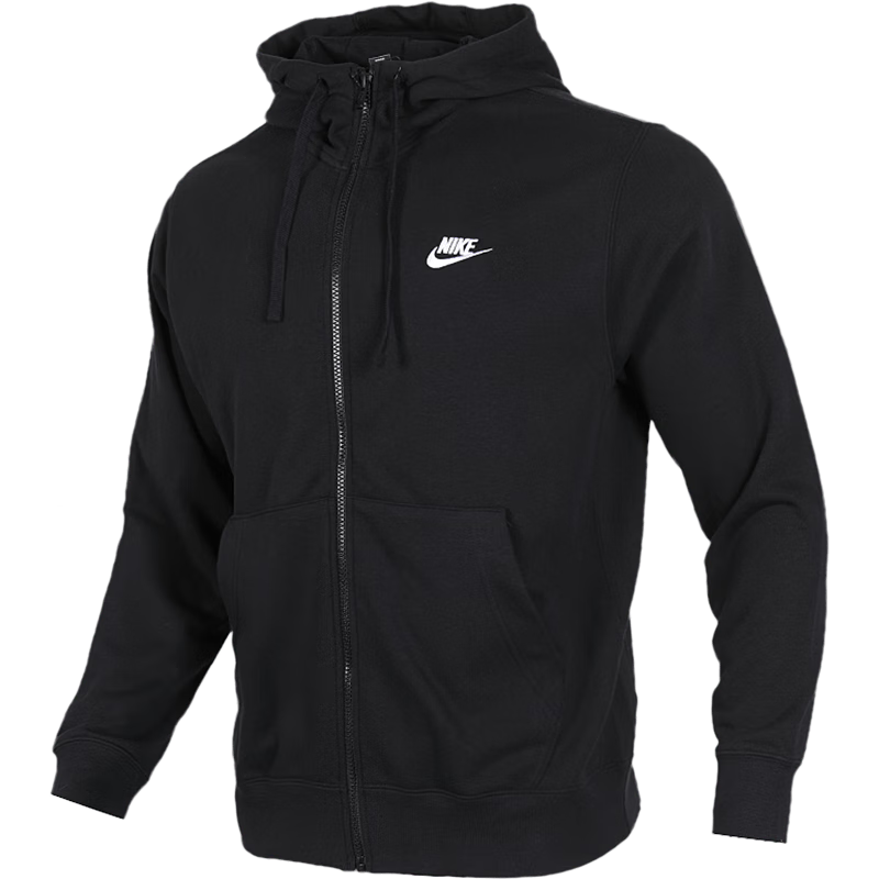 耐克（NIKE）男装女装 24秋季线圈加厚情侣运动服舒适训练休闲夹克针织外套 连帽黑色单件BV2649-010