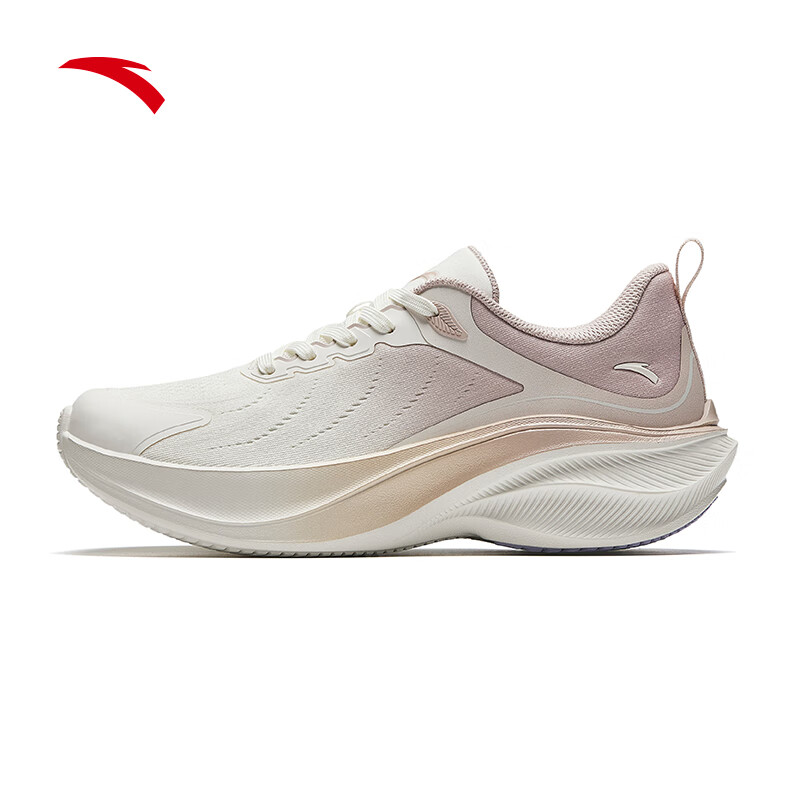 安踏叶子丨跑步鞋女轻质厚底增高运动鞋女休闲鞋子女耐磨 122445535 象牙白/藕灰-1