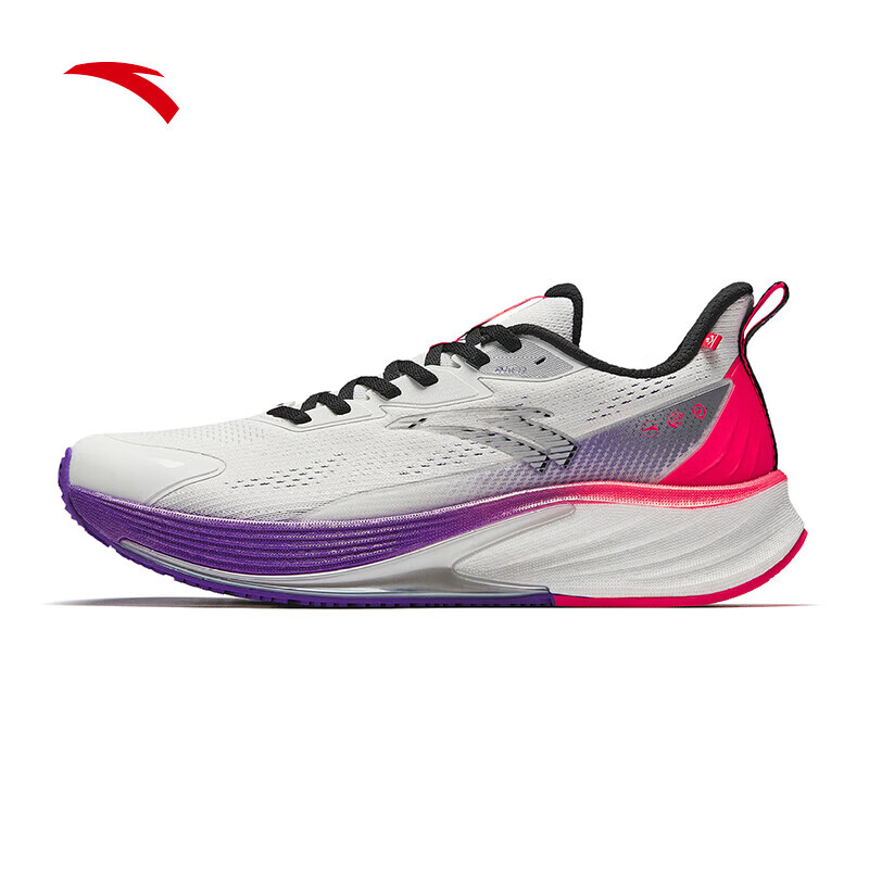 安踏火箭6代丨氮科技防泼水竞速跑步鞋男鞋缓震运动鞋 112445581-2 纸莎白/草紫色/糖果红