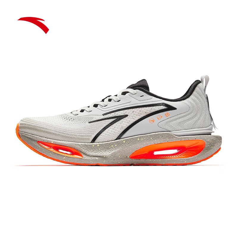 安踏虫洞丨缓震跑鞋男网面透气训练运动鞋减震跑步鞋子男112435543 纸莎白/基础黑/沙粒灰-4