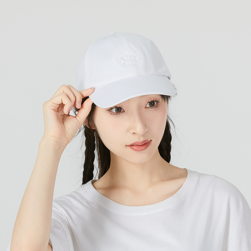 UA安德玛帽子男女帽新款白色刺绣运动帽棒球鸭舌帽1351267-100