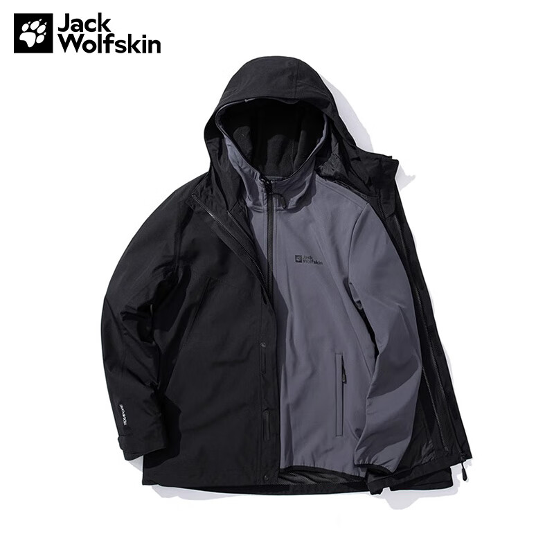 Jack Wolfskin狼爪冲锋衣男秋冬户外运动防水透气舒适软壳内胆三合一 5012474-6000 黑色