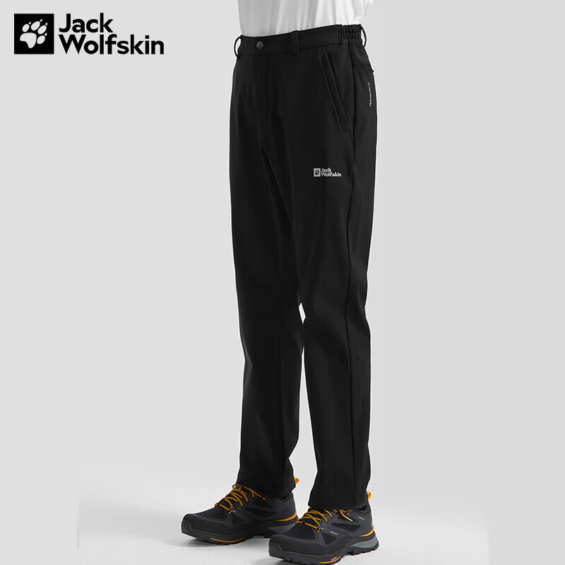 Jack Wolfskin狼爪男士长裤秋冬款户外运动休闲裤透气保暖内里微抓绒裤 5519174-6000 黑色