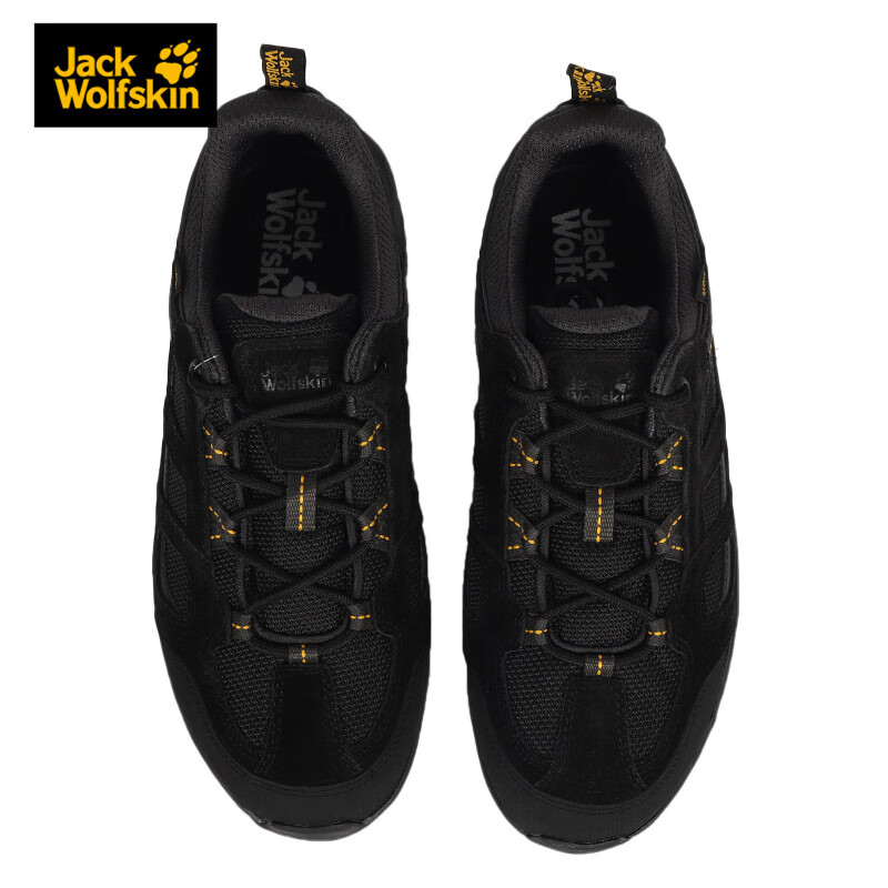 Jack Wolfskin狼爪男鞋秋冬款户外鞋防滑耐磨运动防水低帮登山徒步鞋 4042441-6055 黑色/明黄色
