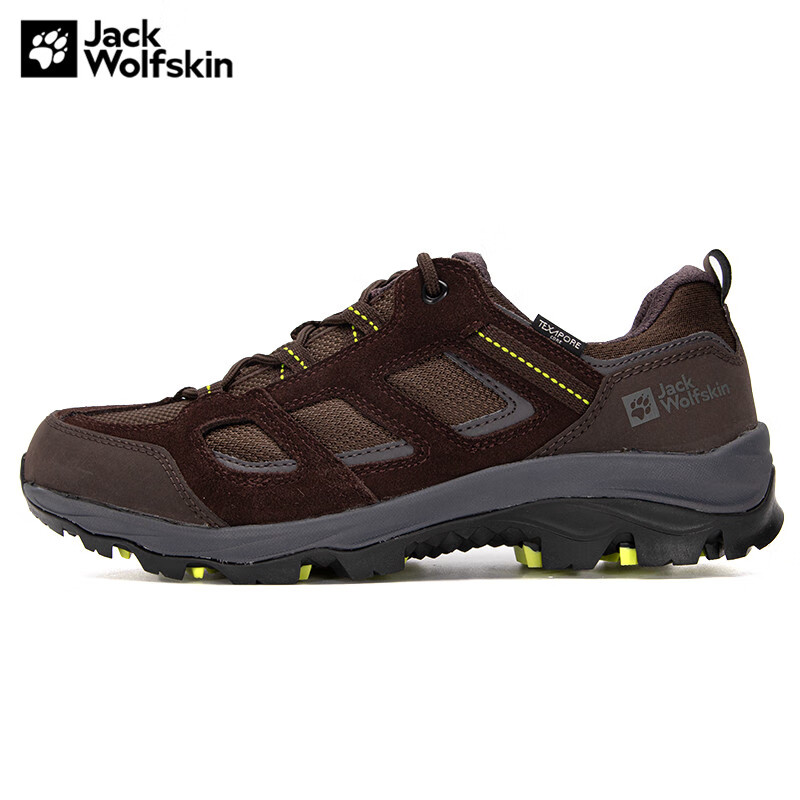 Jack Wolfskin狼爪徒步鞋男鞋秋冬户外运动防滑耐磨防水徒步登山鞋 4042441-5592 深棕色/青柠绿