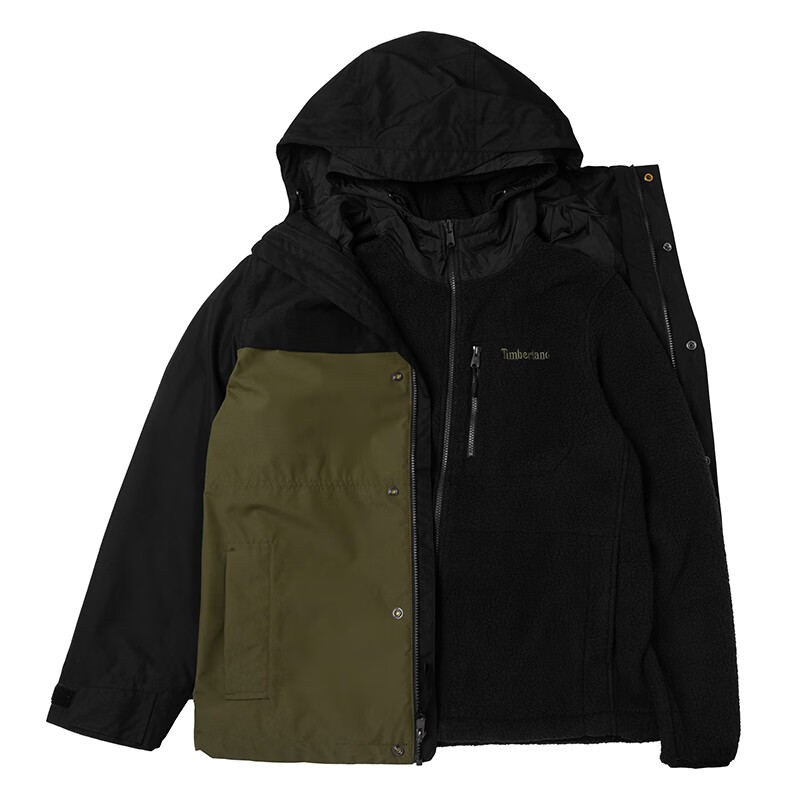 添柏岚（Timberland）外套男装秋冬户外旅行登山服防风防水冲锋衣三合一夹克A696H A696HDX8/绿-黑色