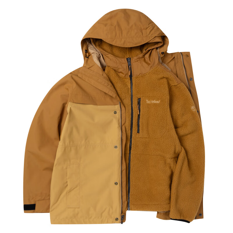 添柏岚（Timberland）外套男装秋冬户外旅行登山服防风防水冲锋衣三合一夹克A696H A696HEW5/小麦色
