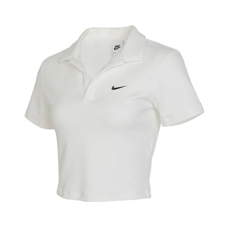 Nike耐克女子短袖翻领上衣秋季修身针织刺绣柔软舒适简约DV7885-133
