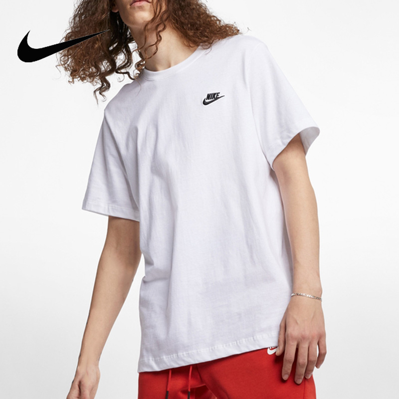 NIKE耐克短袖男25夏新款棉质刺绣运动T恤圆领白色半袖AR4999-101