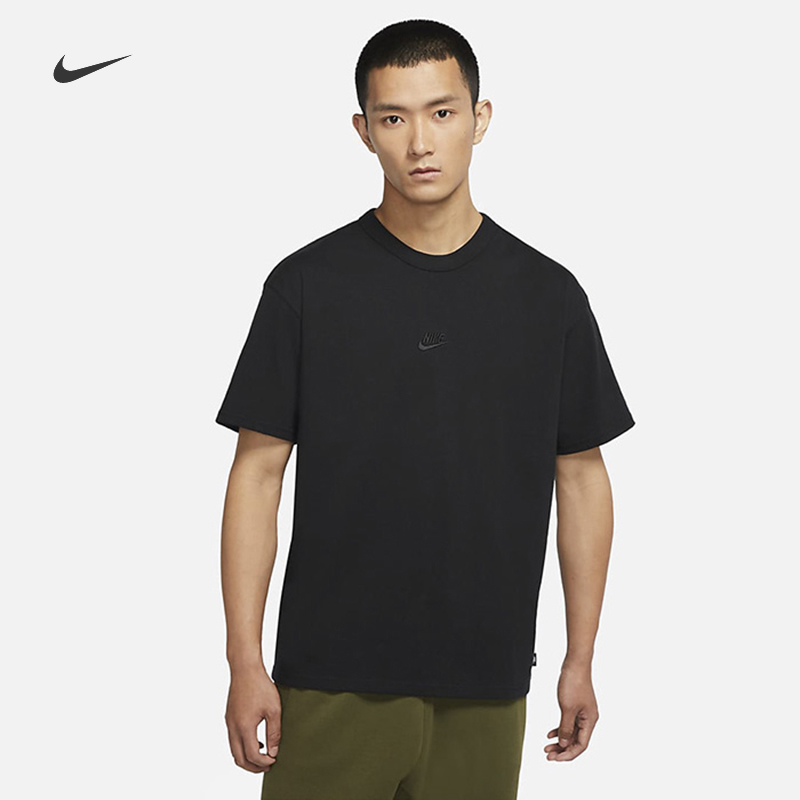 Nike耐克短袖男上装夏季纯色简约运动棉休闲透气T恤黑DO7393-010