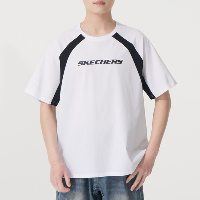 斯凯奇正品新款夏季男款圆领针织拼接短袖T恤P225U126-03K8