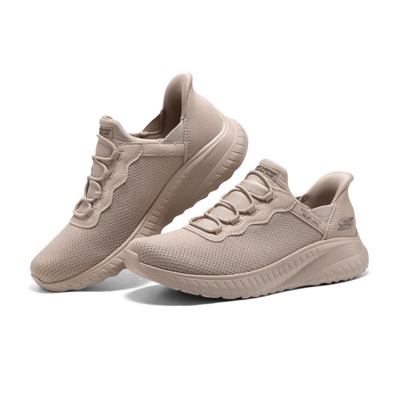 斯凯奇休闲鞋女新款轻便透气运动鞋缓震绑带训练鞋117500-TAN